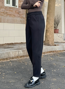 香依雅园2025冬季新款200斤大码百搭休闲高腰加绒加厚哈伦裤69019