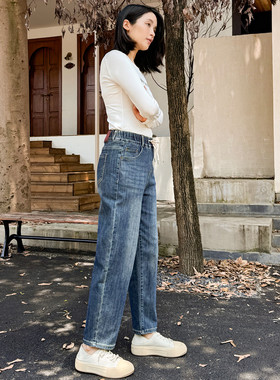 香依雅园 2025秋季新款胖MM大码宽松显瘦百搭抽绳牛仔哈伦裤58206