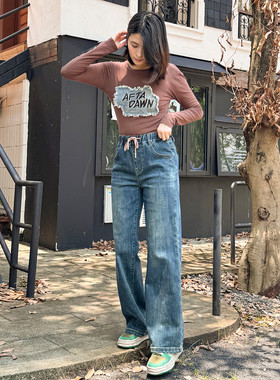 香依雅园 2025秋季新款胖MM大码高腰牛仔休闲显瘦直筒裤女58190-1