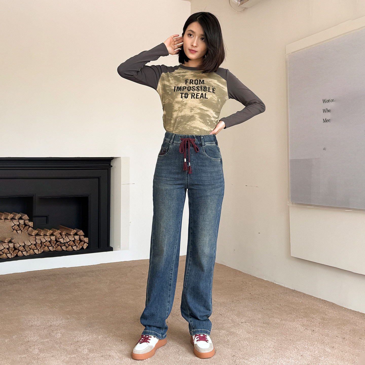 香依雅园 2025秋季新款胖MM大码休闲高腰宽松牛仔直筒裤女58168