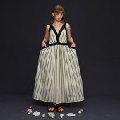 咖沫原创礼服裙吊带复古条纹连衣裙夏季 叠穿长裙V领设计感裙子