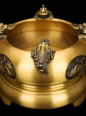 黄铜《四方来财聚宝盆》摆件金蟾家居客厅店铺前台装饰品开业礼品