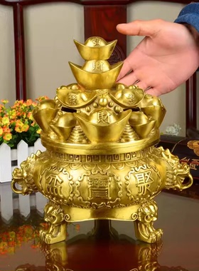 聚宝盆摆件铜元宝聚宝盆三足开盖