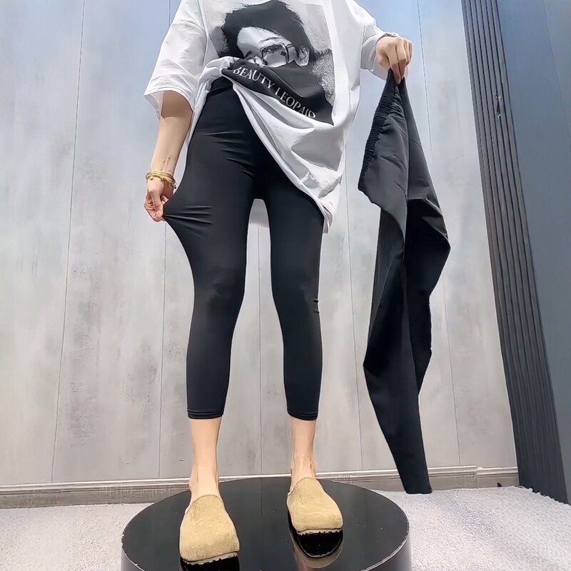 高腰弹力显瘦外穿打底裤纸皮裤女图片