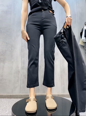 欧货黑色烟管裤女秋季2024年新款高腰显瘦小个子穿搭休闲直筒裤子