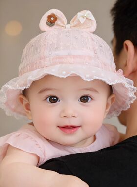 婴儿帽子春秋薄款遮阳防晒渔夫帽女宝宝小月龄可调节夏季公主盆帽