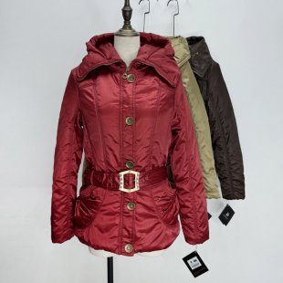 超厚保暖暗红色棉衣中长款连帽2024秋冬新款收腰显瘦拉链式棉服女