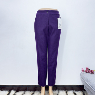 秋冬厚款羊毛呢小脚裤深紫色带里布不扎肉修身保暖呢料铅笔九分裤