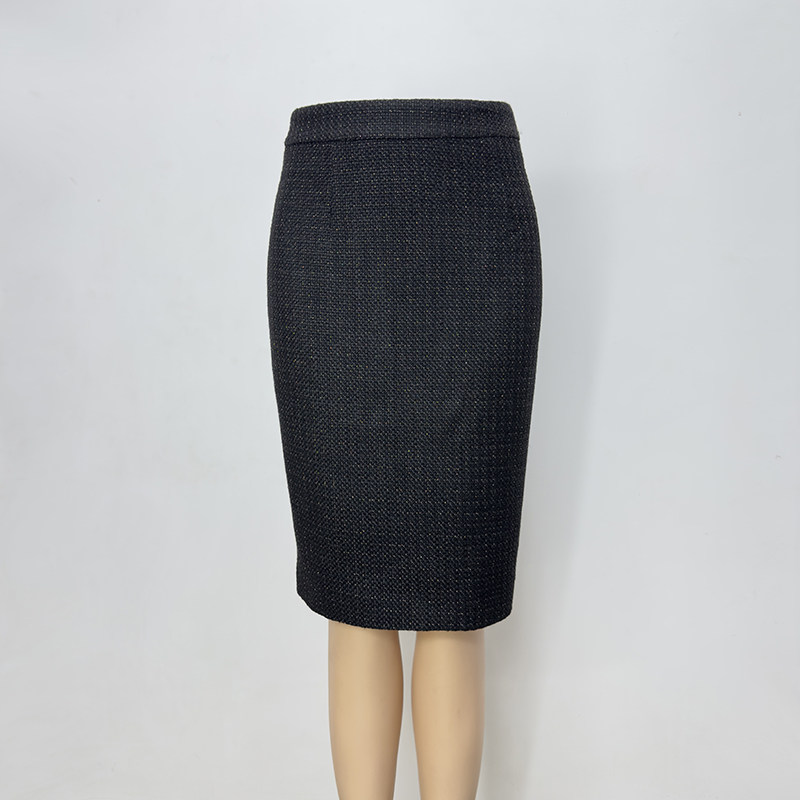 秋冬新款黑色银丝呢料西装裙职业通勤装呢子包臀裙一步开叉半身裙