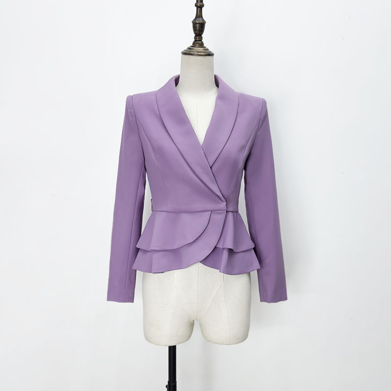 春秋新款浅紫色荷叶边西装