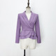 短款 春秋新款 西服外套一粒扣 上衣韩版 修身 浅紫色荷叶边西装 女长袖