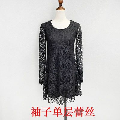 黑色加绒蕾丝连衣裙修身长袖