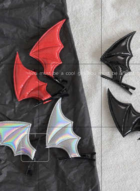 日系暗黑可爱恶魔发夹边夹万圣节黑色翅膀洛丽塔lolita头饰哥特