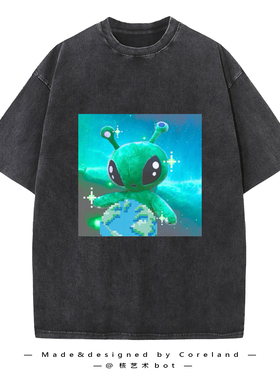 Coreland原创设计梦核外星人做旧大码T恤嘻哈短袖男女同款春夏季