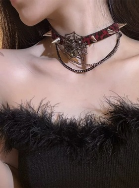 暗黑蜘蛛豹纹项链复古朋克颈链