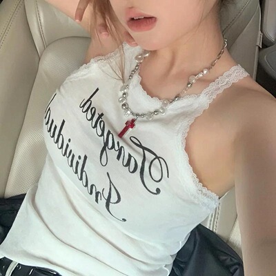 千禧辣妹十字项链不规则珍珠颈链