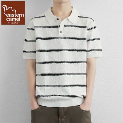 翻领针织短袖男士条纹春秋