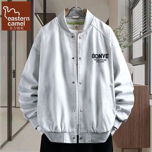 东方骆驼美式棒球服春季新款宽松夹克男刺绣休闲牛仔外套潮牌上衣