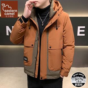 拼接连帽刺绣防风防寒工装羽绒服男冬季2025新款爆款轻薄短款外套