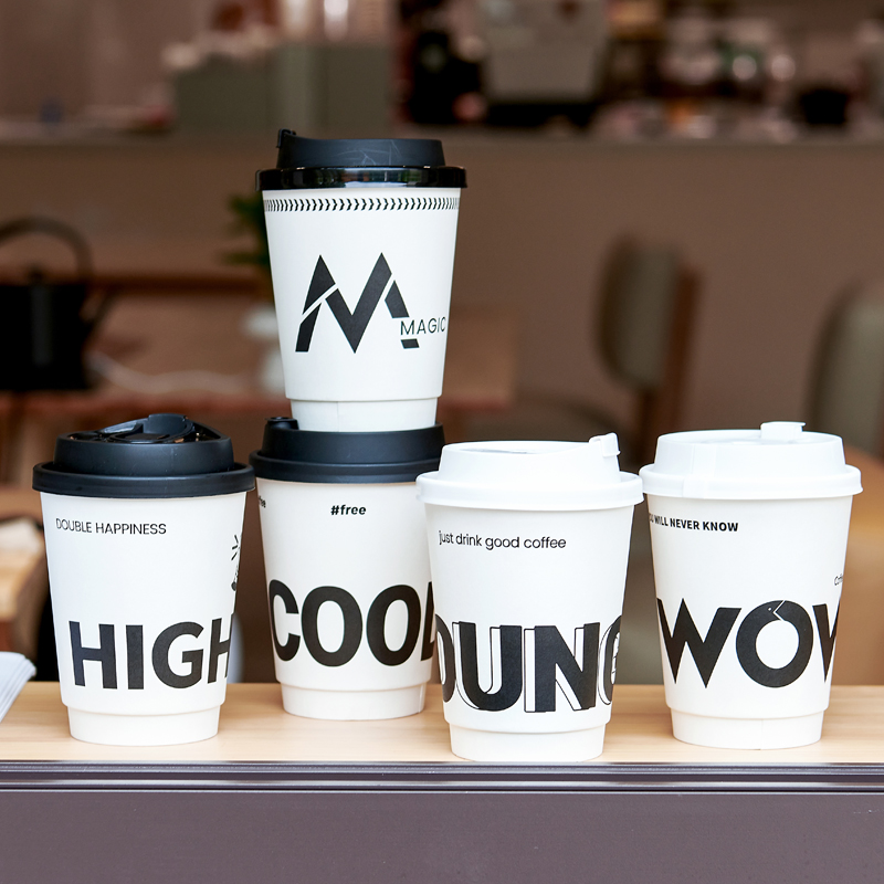 白色双层加厚字母纸杯奶茶咖啡杯