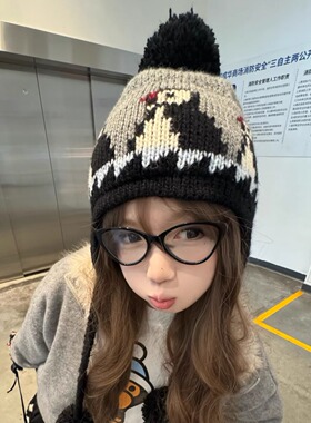韩版可爱企鹅护耳保暖毛线雷锋帽