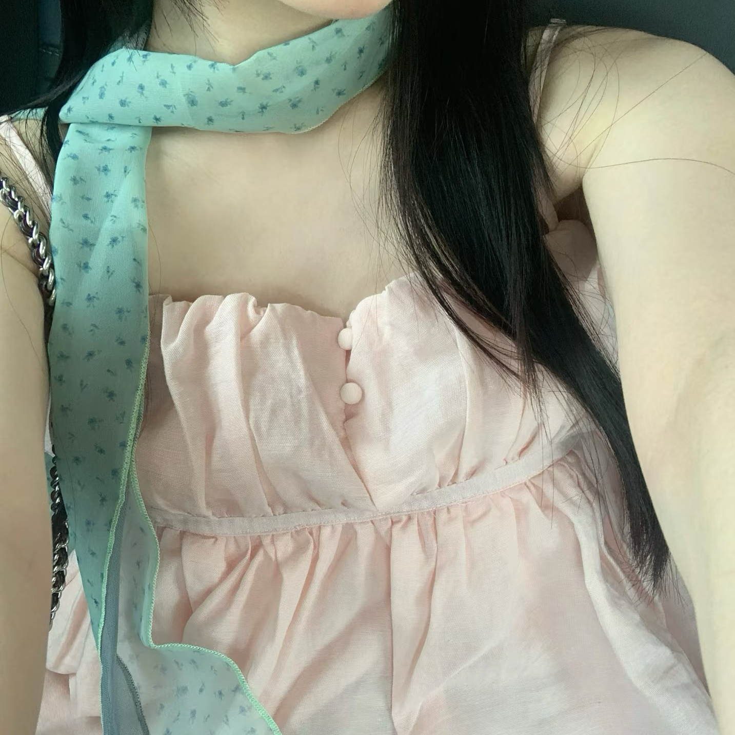 韩系百搭森系碎花拼色丝巾