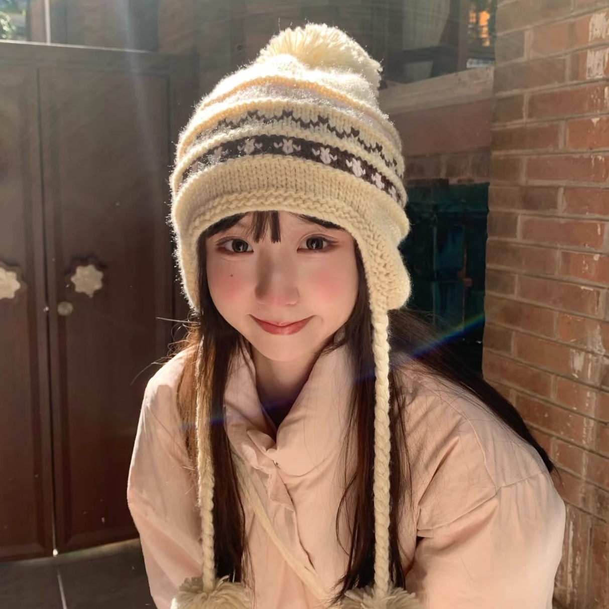 冬季出游拍照出片保暖毛线雷锋帽