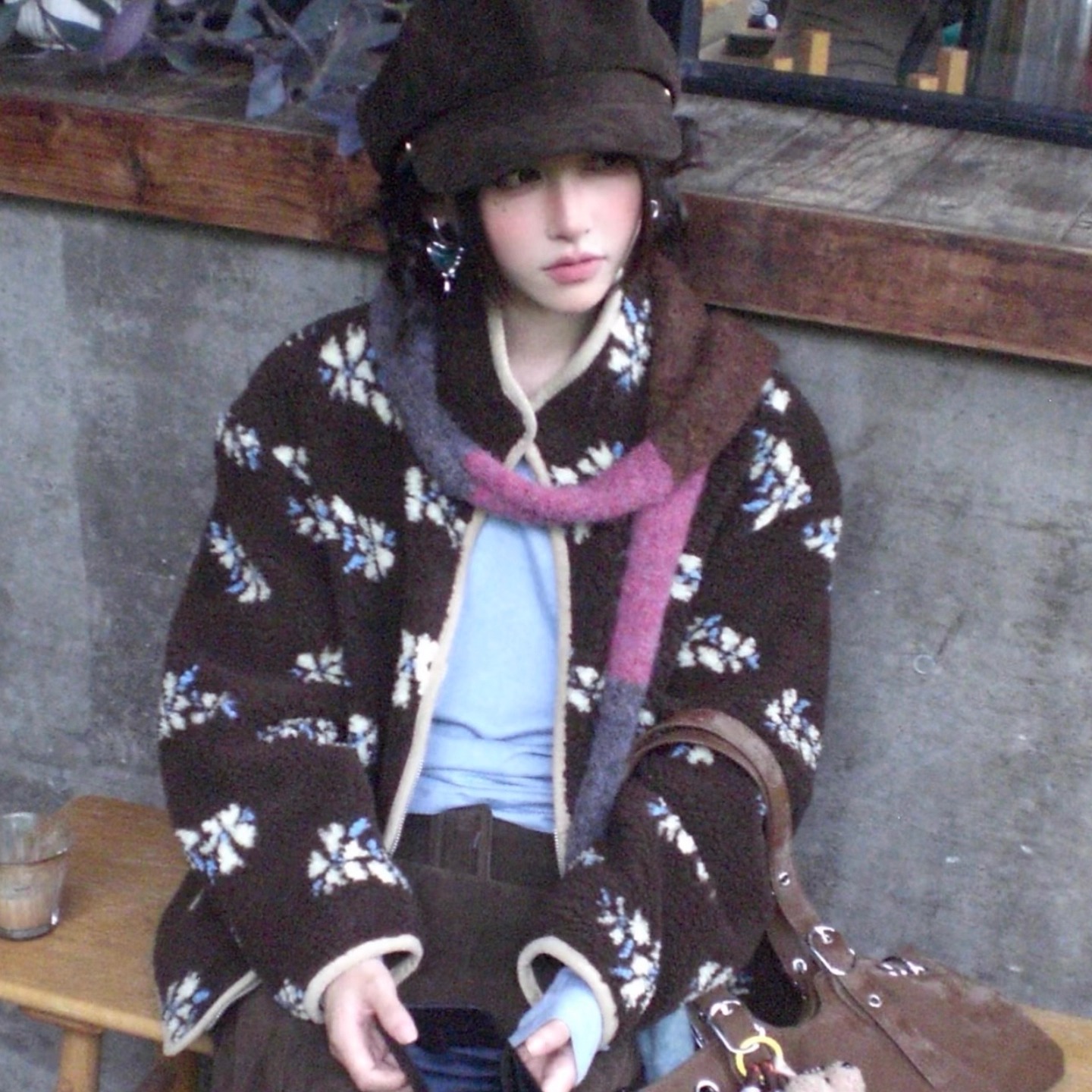 韩系拼色秋冬保暖针织围巾围脖女