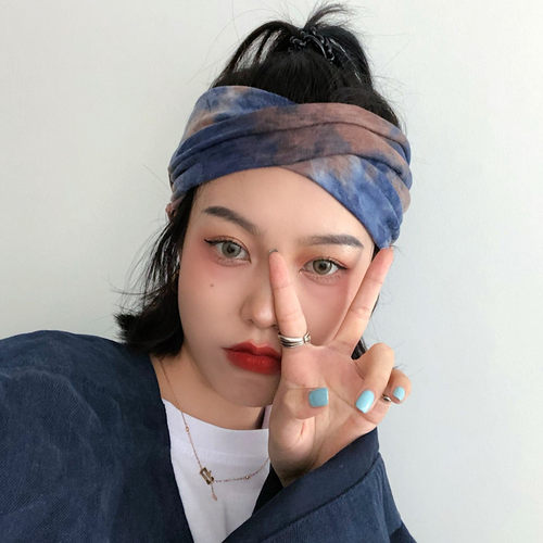 ins欧美扎染弹力交叉瑜伽发带