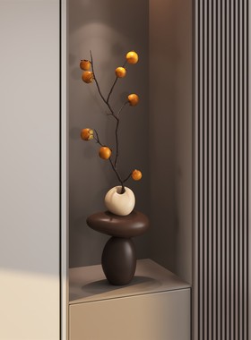 石来运转入户玄关壁龛摆件柿柿如意真绿植花瓶客厅电视柜装饰品