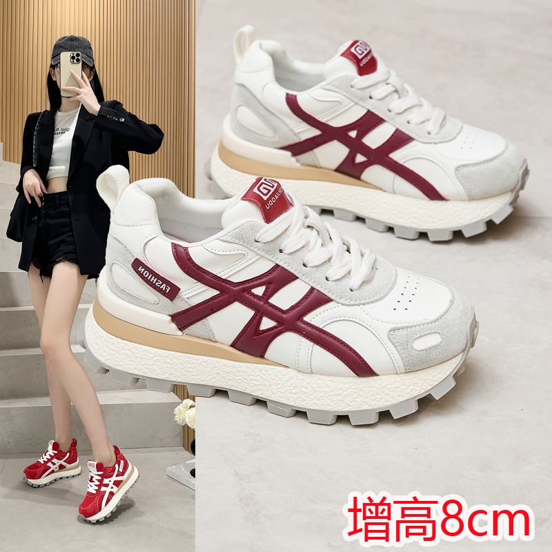 鞋子女小个子显高真皮阿甘鞋加绒