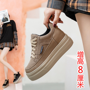 小个子内增高女鞋真皮复古松糕厚底坡跟单鞋8cm休闲鞋小码313233