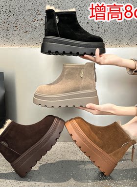后拉链雪地靴女款厚底马丁靴牛皮