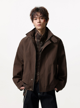 JIINOO美式格纹假两件外套冬季新款潮牌时尚立领休闲工装夹克棉服