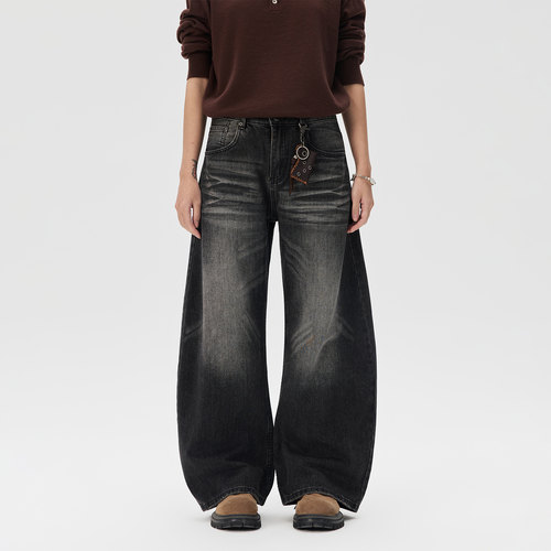 JIINOO美式复古猫须水洗牛仔裤