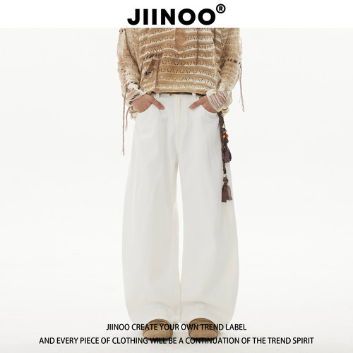 JIINOO美式微弯刀牛仔裤
