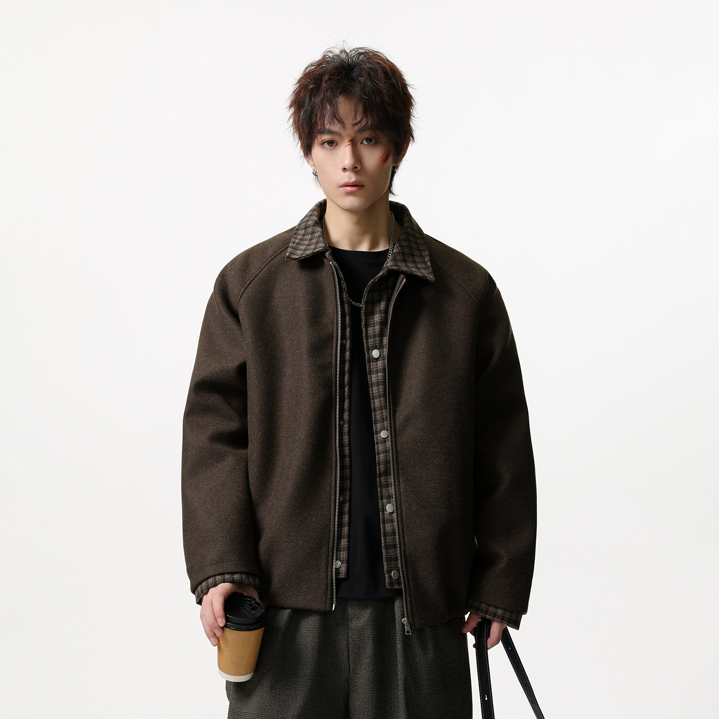 JIINOO老钱风加厚假两件拼接棉服男冬重磅宽松高级感加厚夹克外套