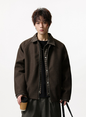 JIINOO老钱风加厚假两件拼接棉服男冬重磅宽松高级感加厚夹克外套