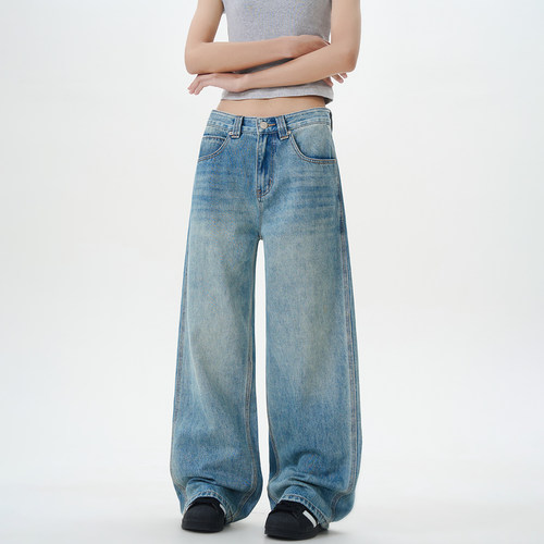 JIINOO春夏水洗蓝潮牌A字牛仔裤