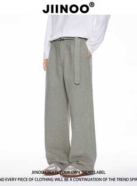 JIINOO老钱风A字腰带休闲卫裤秋季高级垂感直筒cleanfit廓形长裤