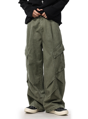 JIINOO美式复古解构设计感工装裤男女宽松休闲褶皱直筒垂感裤子
