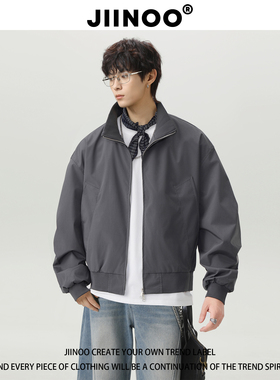 JIINOO美式bomber飞行夹克春秋立领cleanfit短宽外套男潮牌高级感