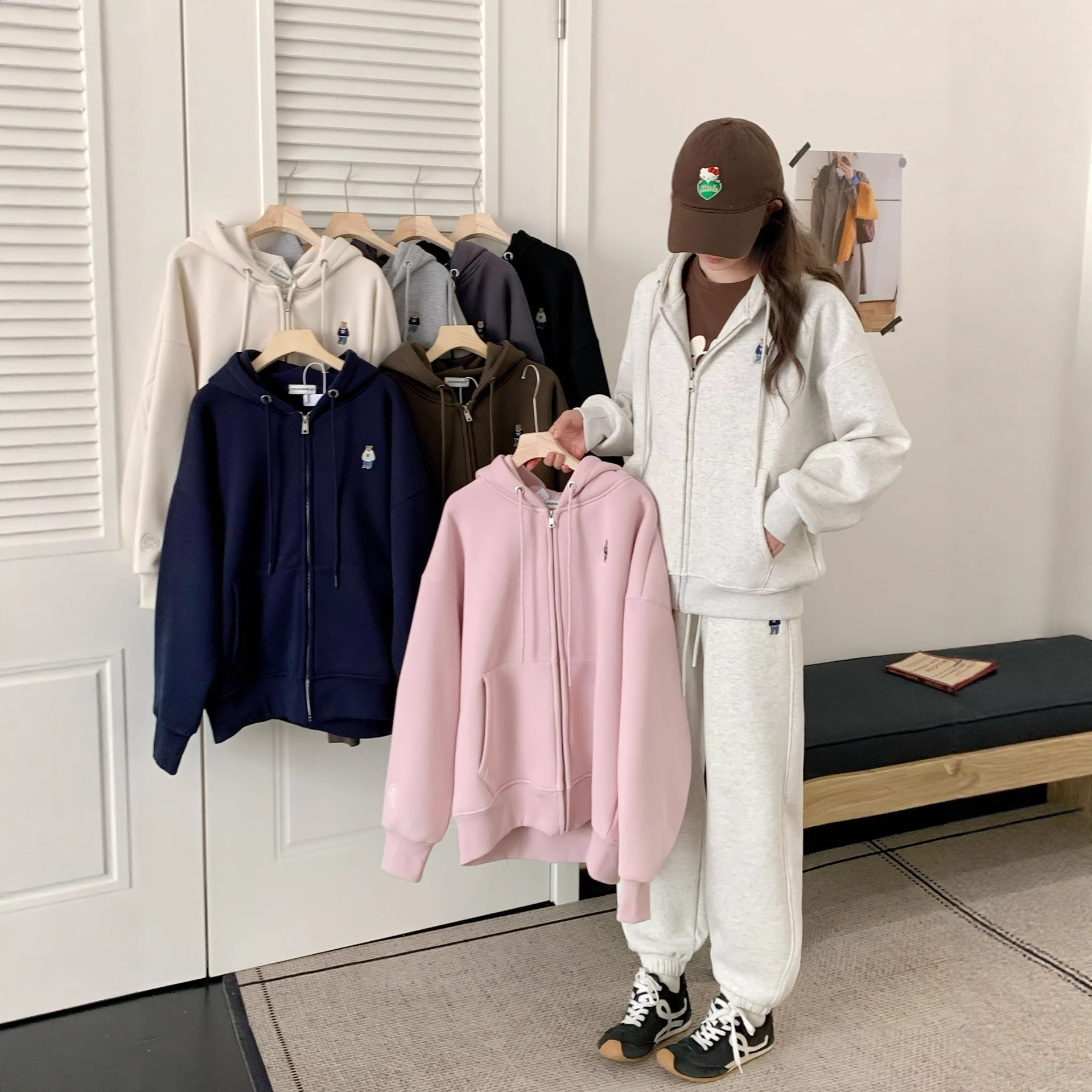 连帽外套小马刺绣拉链卫衣秋冬加绒时尚休闲百搭男女同款开衫上衣