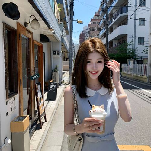 05/26 JMSHOP 温莎小姐 TR斜纹西装料娃娃领连衣裙A字无袖背心裙