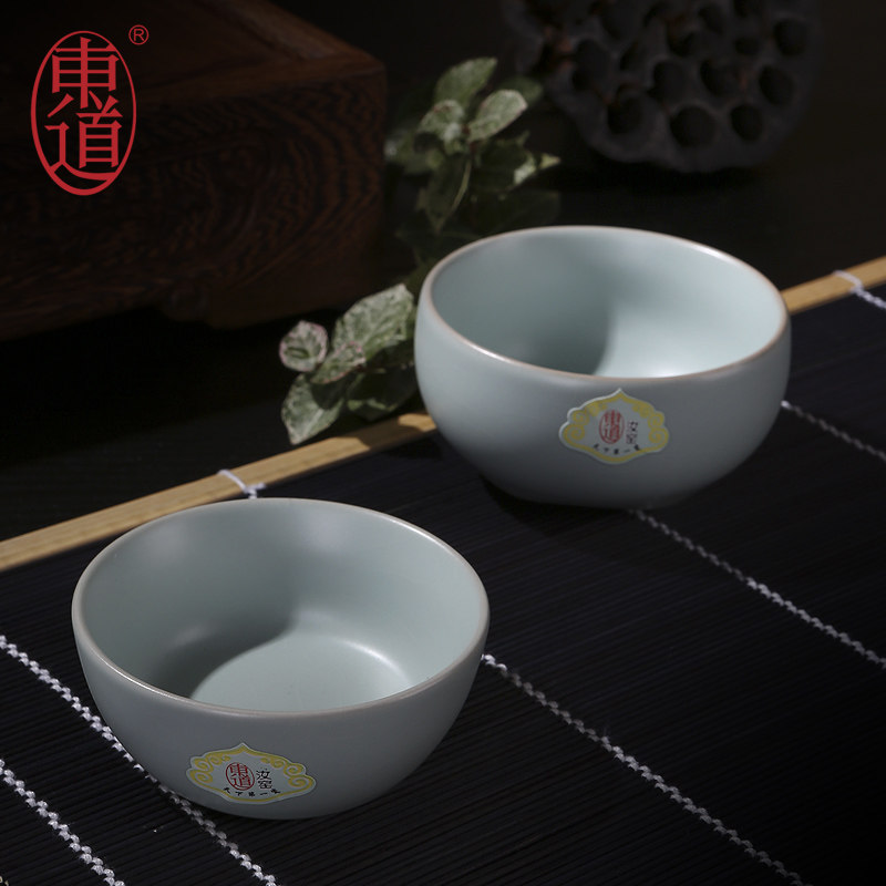 正品东道汝窑喜乐坐禅杯绝版早期茶杯天青粉靑蝉翼纹开片精品包邮