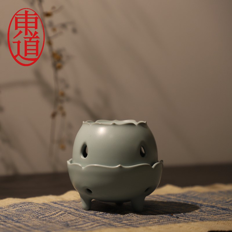正品东道汝窑莲升香炉开片茶具配件精品茶道摆件礼盒装