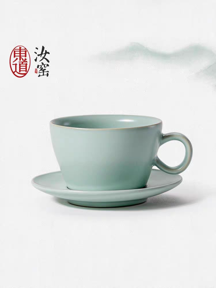 官方正品东道汝窑咖啡杯带柄茶杯不开片茶具高档精品礼盒装