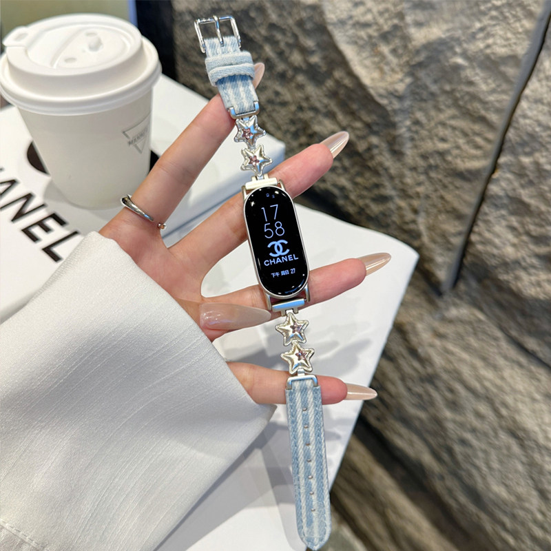 牛仔锆石星星适用小米手环11皮表带10nfc手表89Pro红米Watch654女