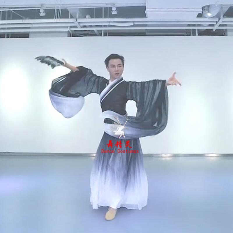 新款孙科同款古典舞演出服孔子服国师广袖舞蹈服男飘逸雪纺中国风