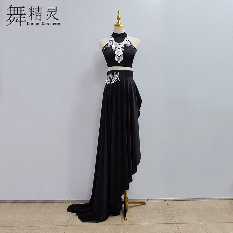 花腰傣族演出服开叉练习长裙修身拖尾裙大摆剧目练功艺考舞蹈服女